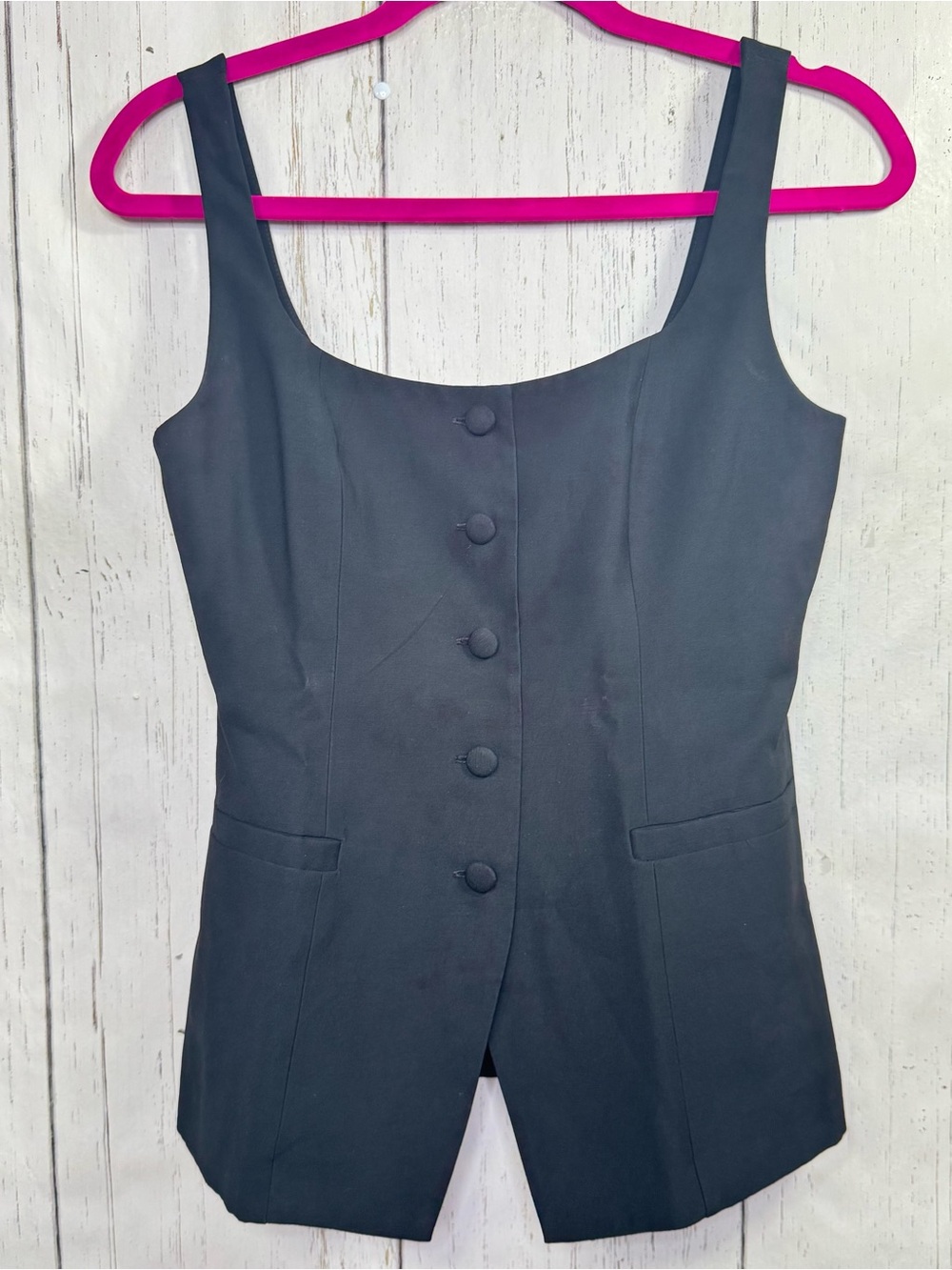 Wayf Black Button Front Vest Top XS Minimalist Office Career Chic Minimalist